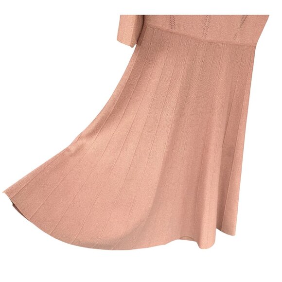 Lela Rose Blush Pink Wool Blend Dress Size Medium W/ Pleated Sleeves Mid-Length - Picture 7 of 13